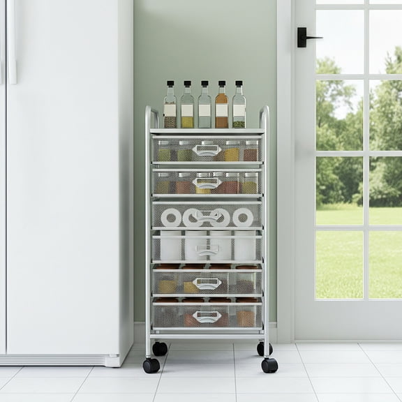 ToppiJoy 6 Tier Rolling Mesh Drawer File Storage Cabinet with Wheels, Mobile Organizer Cart for Office Supplies, Home Documents, Books