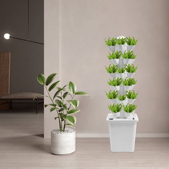 ToppiJoy 6 Tiers 30 Pots Hydroponic Tower Growing System with Lights, Movable Vertical Hydroponics Tower Garden Growing System, Space Saving Indoor Plants Smart Garden for Gardening Lover