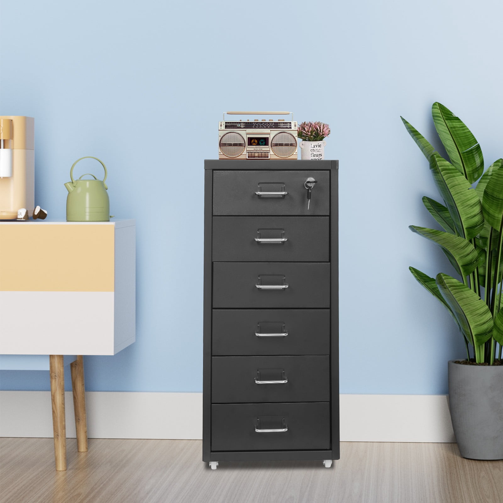 ToppiJoy 6 Tiers Rolling File Cabinet, 27in Metal Filing Cabinets with Lock for Home Office Black