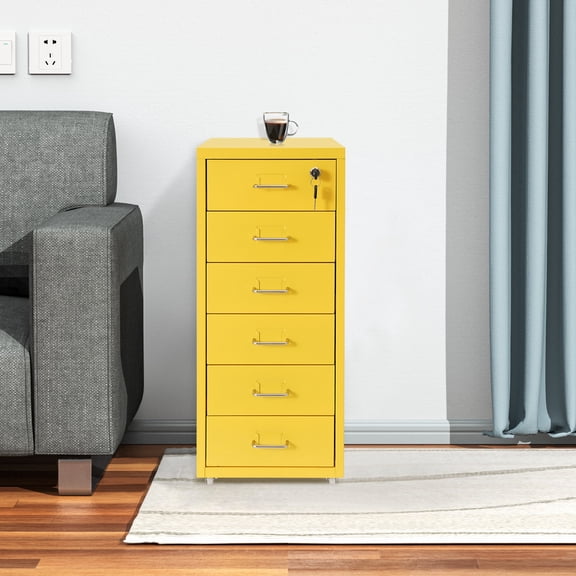 ToppiJoy 6 Tiers Rolling File Cabinet, 27in Metal Filing Cabinets with Lock for Home Office Yellow