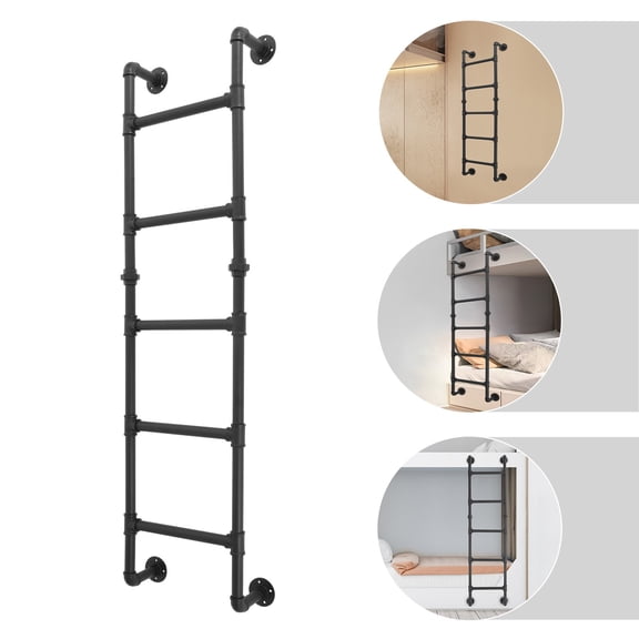 ToppiJoy 65in 5-Step Basement Window Well Egress Ladder, Durable & Safe Carbon Steel Attic Bunk Bed Ladder Easy Install Black