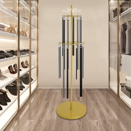 ToppiJoy 66.1in 2-tier Tie Rack Free Standing Belt Hanger Metal Belt Display Shelf with 31 Hooks