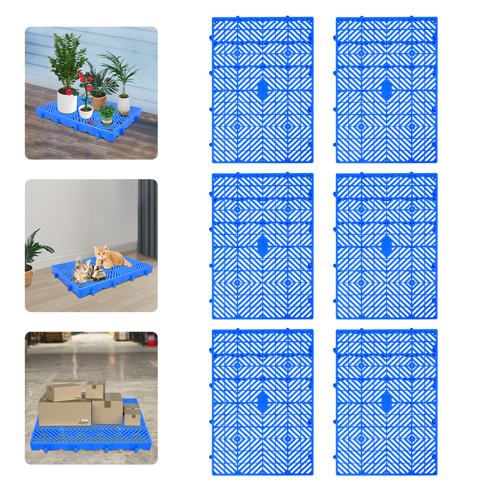 ToppiJoy 6Pcs Plastic Pallets Breathable Grid Floor Ventilation Pallet Lightweight Waterproof Wear Resistant Storage Pad for Garage Basement 23.6*15.7*1.9in