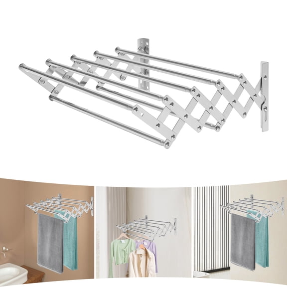 ToppiJoy 7 Rods Wall Mounted Laundry Drying Rack Retractable Clothes Holder Garment Hanger for Home, Retail, Commercial, Theaters, Studios Clothing