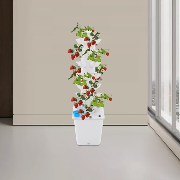 ToppiJoy 7-Tier 35 Holes Hydroponic Growing Tower, Vertical Indoor Gardening System Soil-Free Hydroponics Tower with Circulating Water Pump for Vegetables, Fruits, Herbs(White)