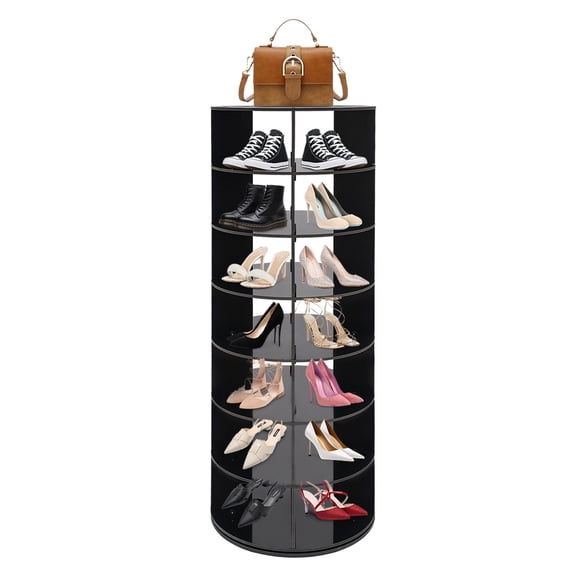 ToppiJoy 7 Tier Rotating Shoe Rack Tower, 360° Revolving Shoe Rack, Vertical Shoe Tower Organizer for CDs, Books, Photo Albums (Black)