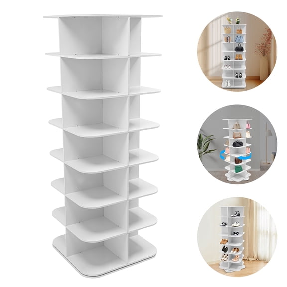 ToppiJoy 7 Tier Rotating Shoe Rack Tower, Square Shoe Storage Organizer, 360 Revolving Shoe Rack for Entryway (White)
