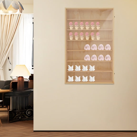 ToppiJoy 7-Tier Wall Mounted Wooden Collectible Display Case, with Clear Acrylic Door, Wall-Mounted Display Case for Playroom, Bedroom