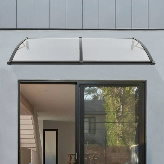 ToppiJoy 79*30in Undercat Awning for Door Window, Front Door Overhang Awning, Window Door Awning Canopy for Sun Shutter, UV, Rain, Snow Protection(Black+Clear)