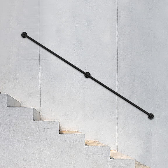 ToppiJoy 7FT Stair Handrail, Metal Staircase Handrail, Pipe Stair Handrail, Staircase Handrail Galvanized Steel for Wall Mount (Black)
