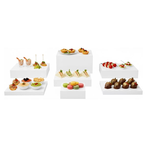 ToppiJoy 7Pcs Catering Dessert Table Risers, Acrylic Rectangle Buffet Risers with Hollow Bottom, Dual-Purpose Display Storage Function White