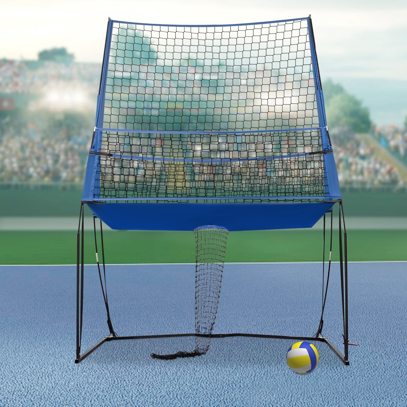 ToppiJoy 8*11ft Volleyball Training Equipment Net, Volleyball Spike Trainer for Indoor and Outdoor, 4 Adjustable Heights & Portable Carry Bag for Team and Solo Training(Blue)