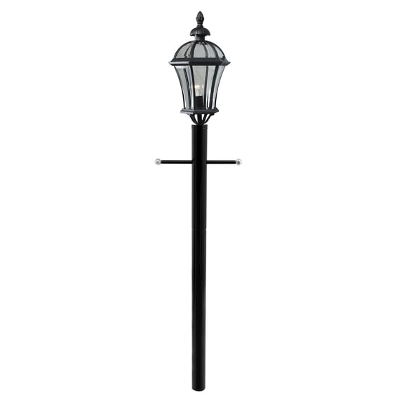 ToppiJoy 8.2FT Height Outdoor Lamp Post with Cross Arm, Galvanized Steel Split Light Pole for Pathways Front Yard Direct Burial Installation