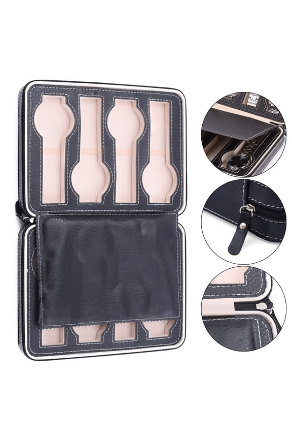 8 Slots Portable Watch Storage Bag, PU Leather Watch Display Holder Case