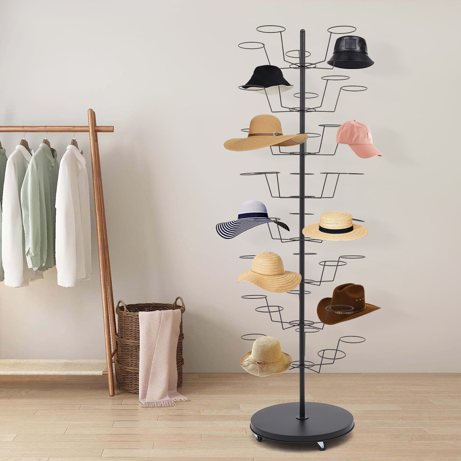 ToppiJoy 8-Tier Freestanding Hat Rack Stand, Rotating Hats Display Rack ...