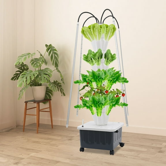 ToppiJoy 8 Tiers 40 Pots Hydroponic Tower Growing System with Lights, Movable Vertical Hydroponics Tower Garden Growing System, Space Saving Indoor Plants Smart Garden for Gardening Lover