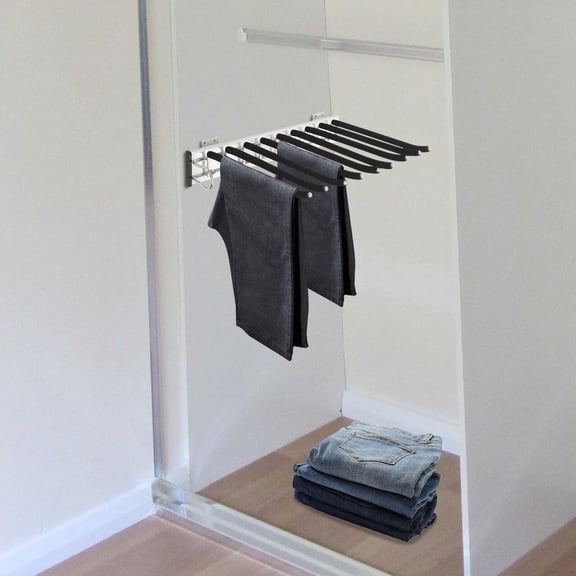 ToppiJoy 9 Arms Pull Out Trousers Rack, Left Side Pull Out Pants Hanger with Push-Pull Ring for Hang Pants, Clothesties, Scarves