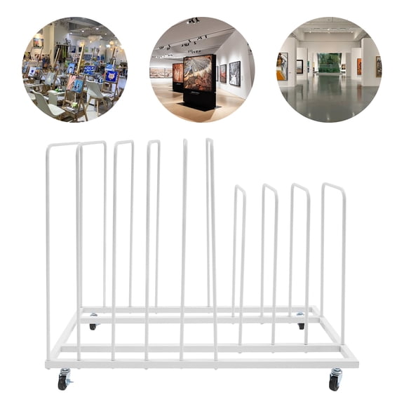 ToppiJoy 9 Compartments Rolling Art Storage Rack, Modern Art Drying Rack Holder with Wheels for Art Studios Artworks Gallery (White)
