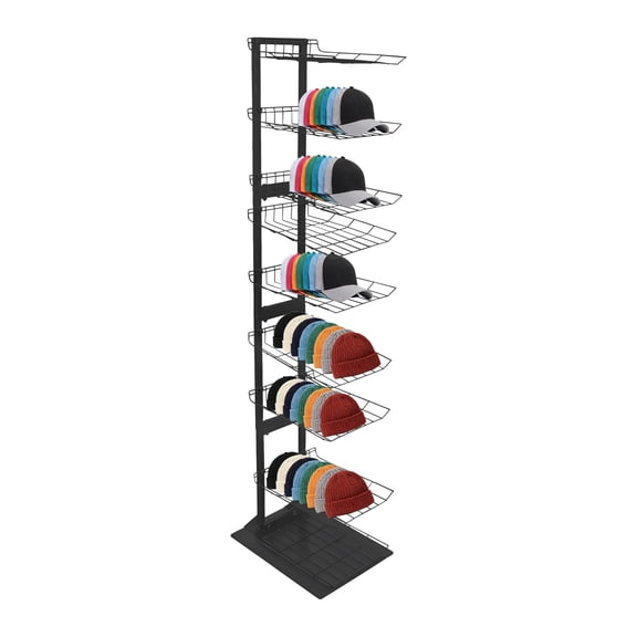 ToppiJoy 9-Tier Metal Hat Display Rack, Wire Floor Standing Retail Hat Rack Stand for Baseball Caps and Beanies Black