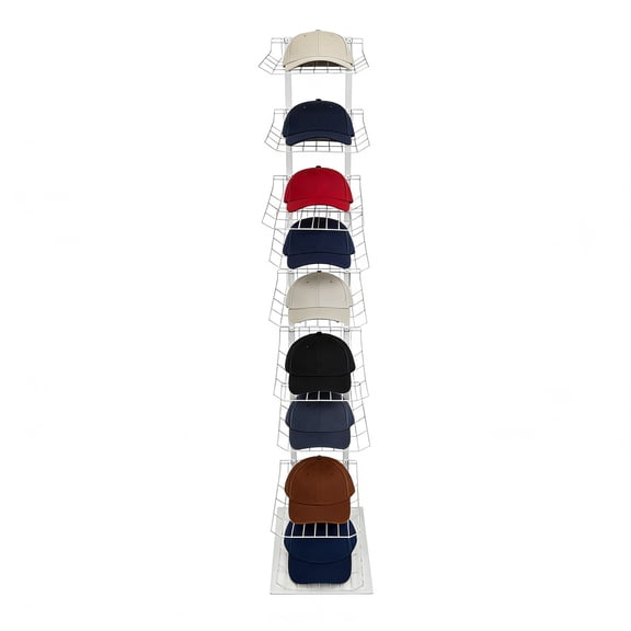 ToppiJoy 9-Tier Metal Hat Display Rack, Wire Floor Standing Retail Hat Rack Stand for Baseball Caps and Beanies White