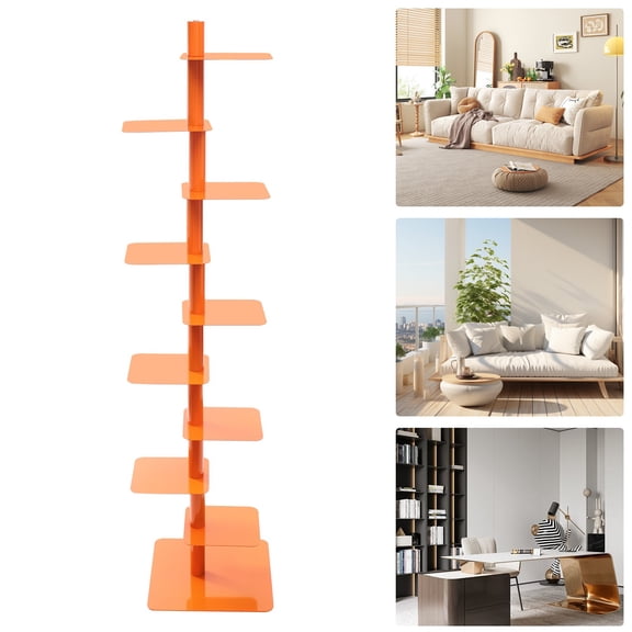 ToppiJoy 9-Tier Rotating Spine Bookshelf, Vertical Spine Book Tower, Metal Bookcase Book Organizer Orange