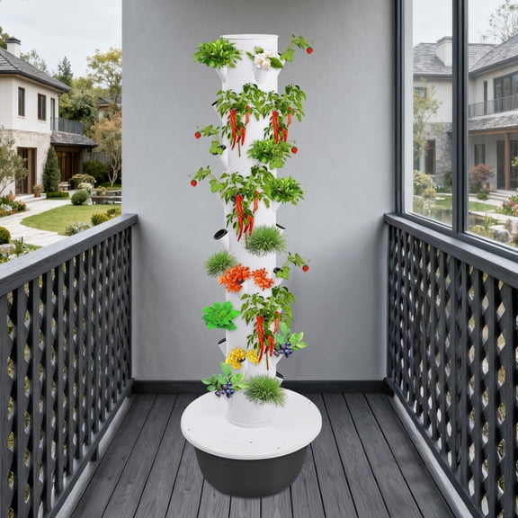 ToppiJoy 9 Tiers 36-Spots Hydroponics Growing Tower, Hydroponic Indoor Vertical Garden Kit with Loop Timer and Submersible Pump for Fruits Flowers & Vegetables(Balck)