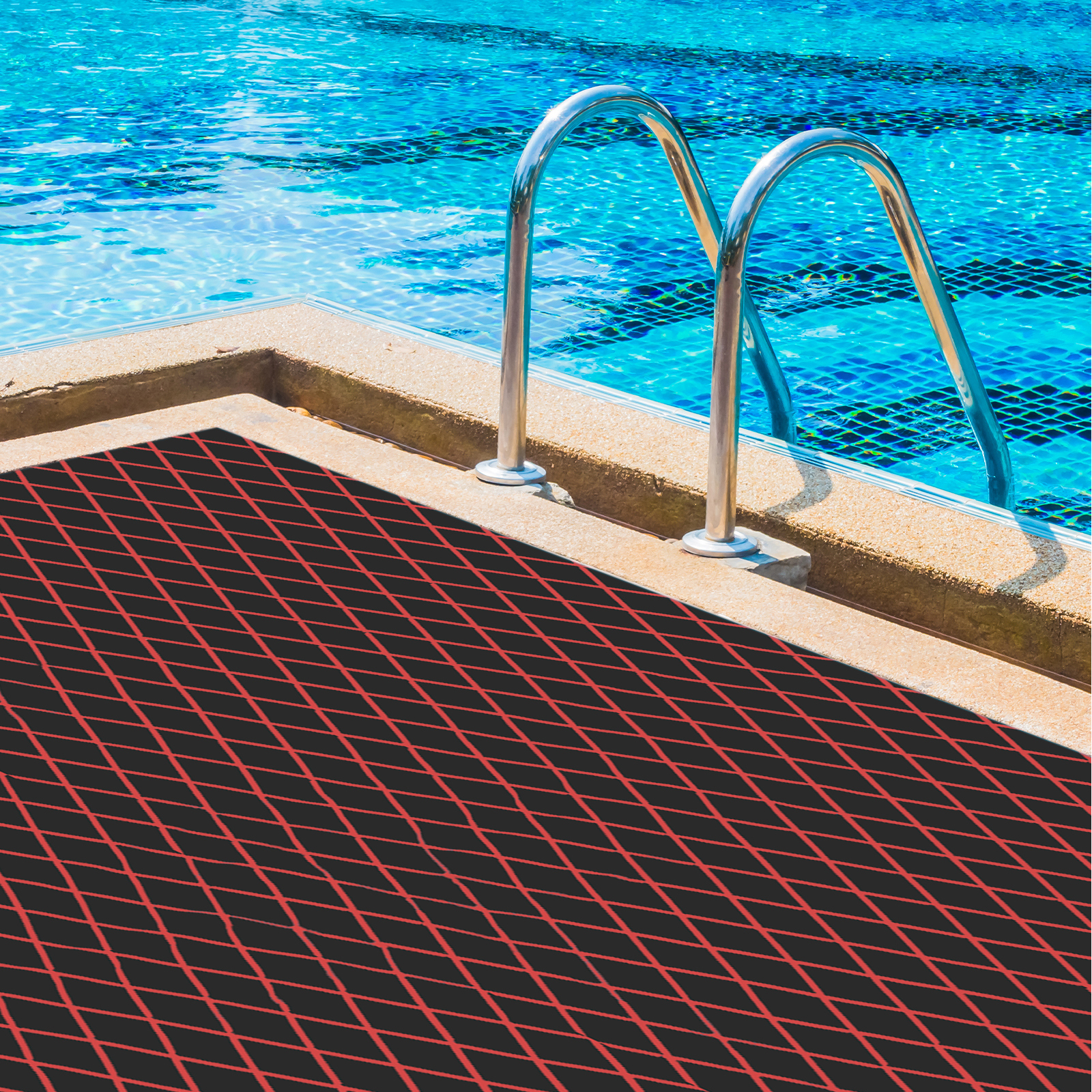 ToppiJoy 94.5*35.5in EVA Boat Flooring Foam, Rhombic Pattern Non-Slip Grip Mat Supports Free Cutting, Self-Adhesive Flooring for Motorboat RV Yacht Kayak Swim Platform(Black+Red)