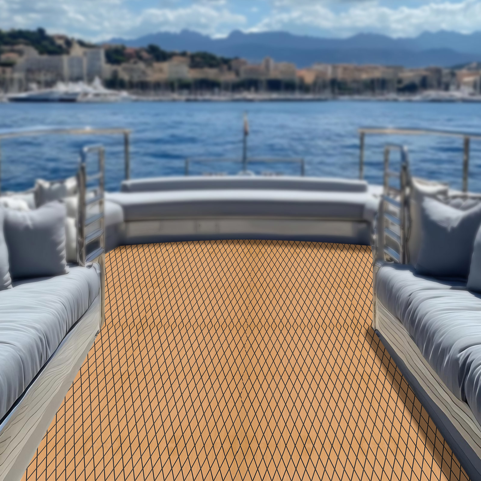 ToppiJoy 94.5*35.5in EVA Boat Flooring Foam, Rhombic Pattern Non-Slip Grip Mat Supports Free Cutting, Self-Adhesive Flooring for Motorboat RV Yacht Kayak Swim Platform(Black+Light Brown)