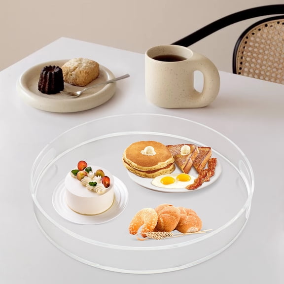 ToppiJoy Acrylic Serving Tray with Handles, Restuarant Serving Tray with Handle Countertop Organiser