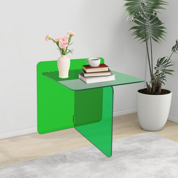ToppiJoy Acrylic Side Table, Modern Multipurpose Table Laptop End Table for Bedroom Living Room, Lucite Nightstand Small Coffee Table 19.7*19.7*18in(Green)