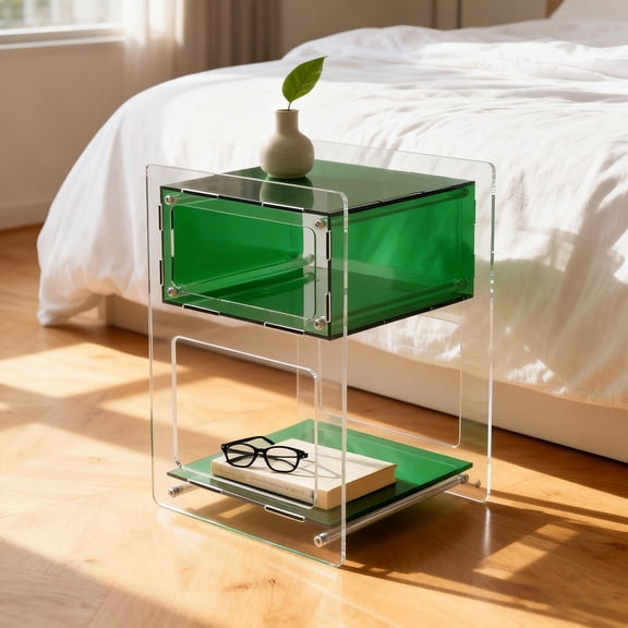 ToppiJoy Acrylic Side Table Rectangular Nightstand for Living Room Bedroom, Modern End Table 15.7*11.8*19.7in Green