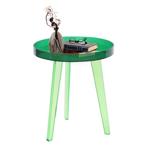 ToppiJoy Acrylic Side Table, Round End Table with 3 Legs, Modern Nightstand for Living Room, Bedroom, Office (Green)