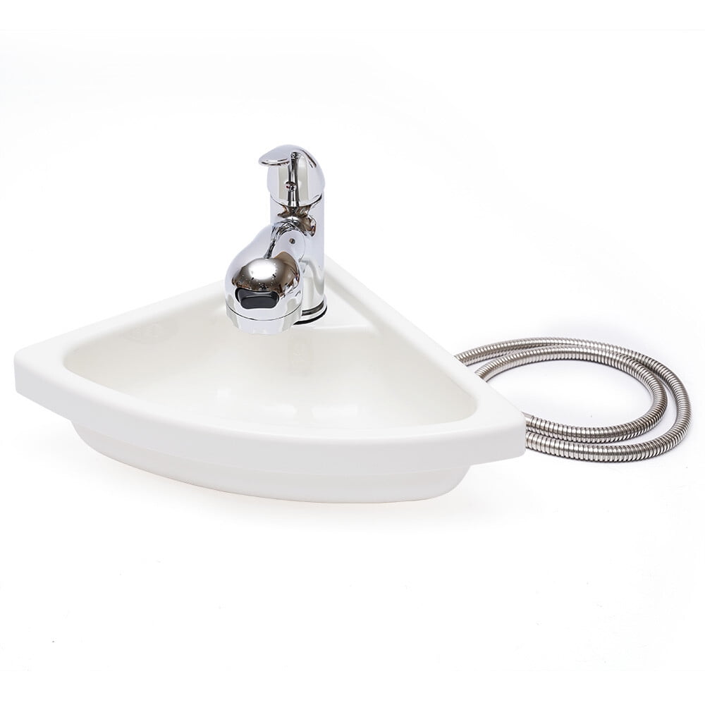 ToppiJoy Acrylic Single Bowl Sink, Triangle Wash Basin Thick Small Sink Corner for Kitchen Bathroom Lavatory (White)