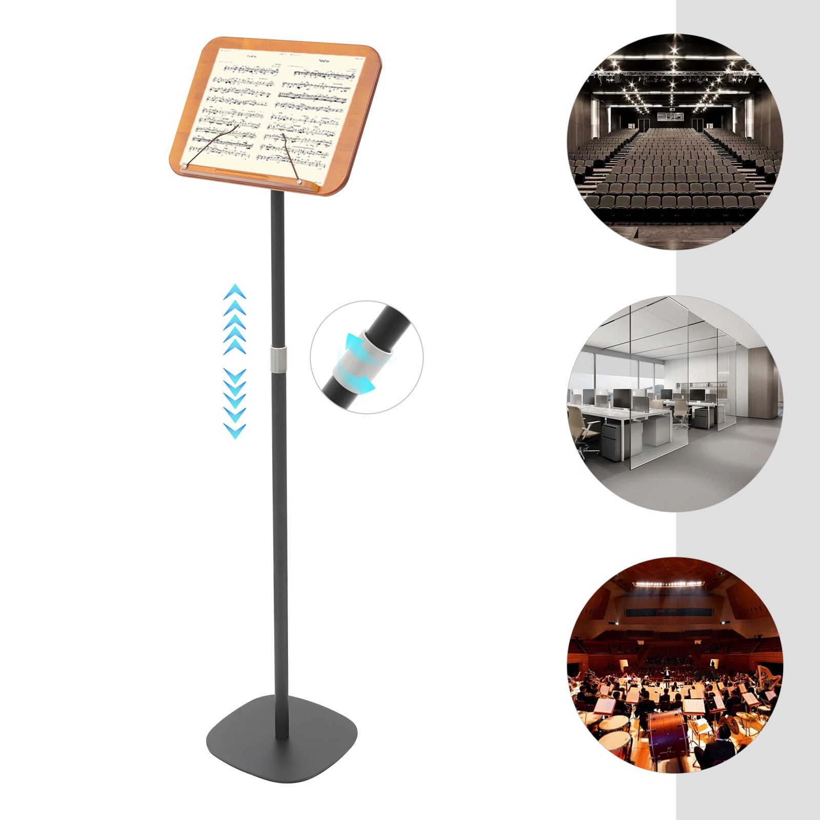 ToppiJoy Adjustable Floor Book Stand for Reading, Book Holder Stand Music Stand with Wooden Pad and Page Paper Clip (31.5-51.2in)