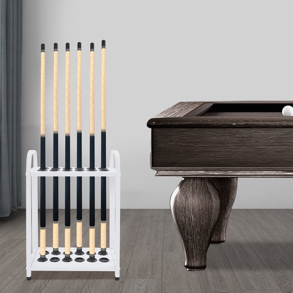 ToppiJoy Adjustable Floor Stand Pool Stick Holder Double-Tier Vertical Pool Cue Racks Heavy Duty Pool Cue Sticks for Bar, Billiard Room, Game Room, Club and Gym (White, 12 Holes)
