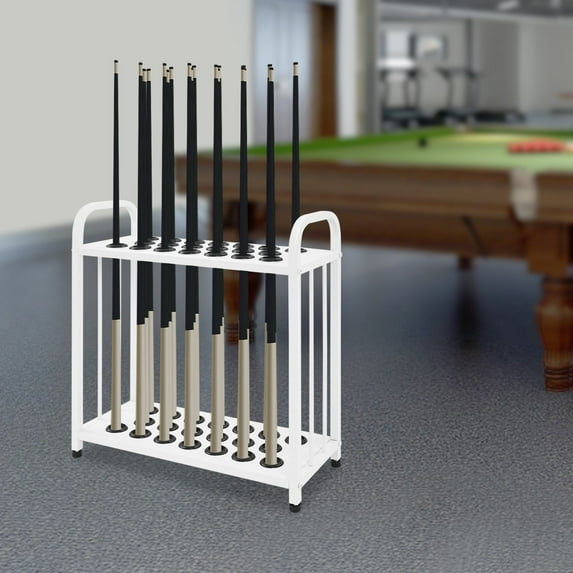 ToppiJoy Adjustable Floor Stand Pool Stick Holder Double-Tier Vertical Pool Cue Racks for Bar, Billiard Room, Game Room, Club and Gym (White, 20 Holes)