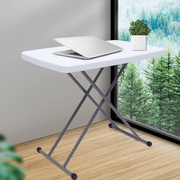 ToppiJoy Adjustable Folding Portable Table, Lightweight Height-Adjustable TV Tray with X-Shaped Steel Frame for Living Room, Camping, Office, Easy Assembly