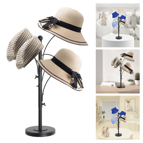 ToppiJoy Adjustable Modern Metal Hat Stands, Hat Display Rack with 5 Round Hooks, for Bedrooms, Clothing Stores (Black, 5 Hooks)