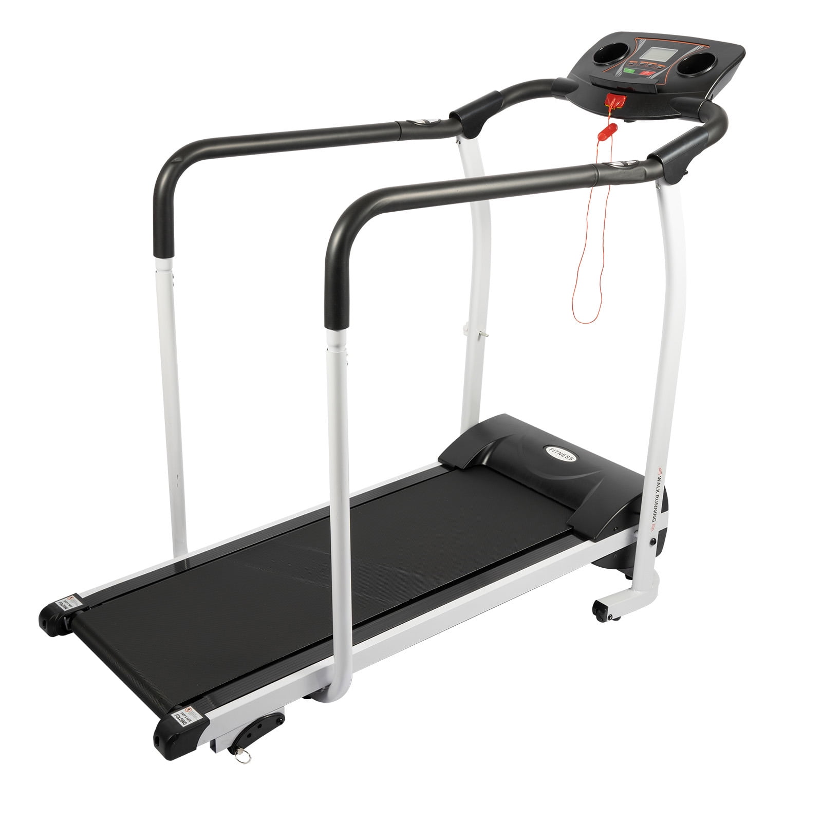 ToppiJoy Adjustable Walking Treadmill with Long Handrails & Heart Rate Sensor, Foldable Recovery Machine Hold up 220lbs with LCD Display Cup Holder & Safety Lock for Home