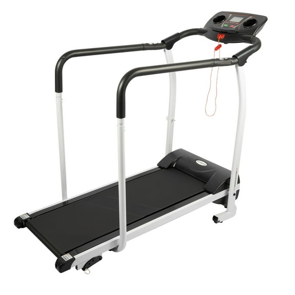 ToppiJoy Adjustable Walking Treadmill with Long Handrails & Heart Rate Sensor, Foldable Recovery Machine Hold up 220lbs with LCD Display Cup Holder & Safety Lock for Home