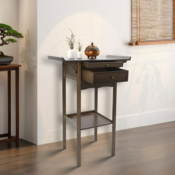 ToppiJoy Altar Table Free Standing, Retro Chinese Style Altar Table with Drawers Meditation Table with Storage Tier and Auspicious Cloud Carving for Homes Temples Ancestral Halls (66*40*100cm)