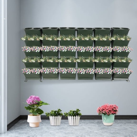 ToppiJoy Army Green Wall-Mounted Planter,30 Pots Hanging Vertical Wall Planter,for Railing, Balcony, Fence