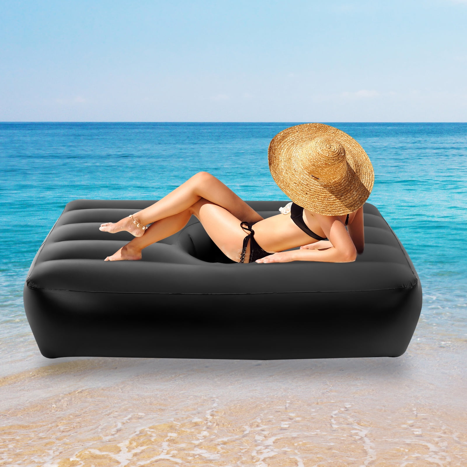 ToppiJoy BBL Bed 72*40*17in Inflatable Mattress with Hole, BBL Bed After Surgery for Sleeping, Ergonomics PVC Pregnancy Bed, Inflatable Mattress Air Mattress for Camping Traveling Hiking (Black)