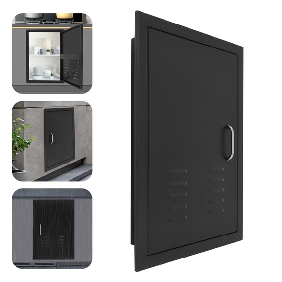 ToppiJoy BBQ Access Door with Vents, Stainless Steel Single Outdoor Kitchen Wall Vertical Doors and Handle for Grilling Station or Commercial BBQ Island (Black, 17*24in)