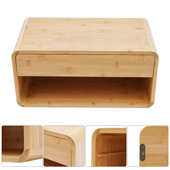 ToppiJoy Bamboo Floating Nightstand with Storage Drawer, Wall Mounted Bedside End Tables with Open Shelf for Bedroom