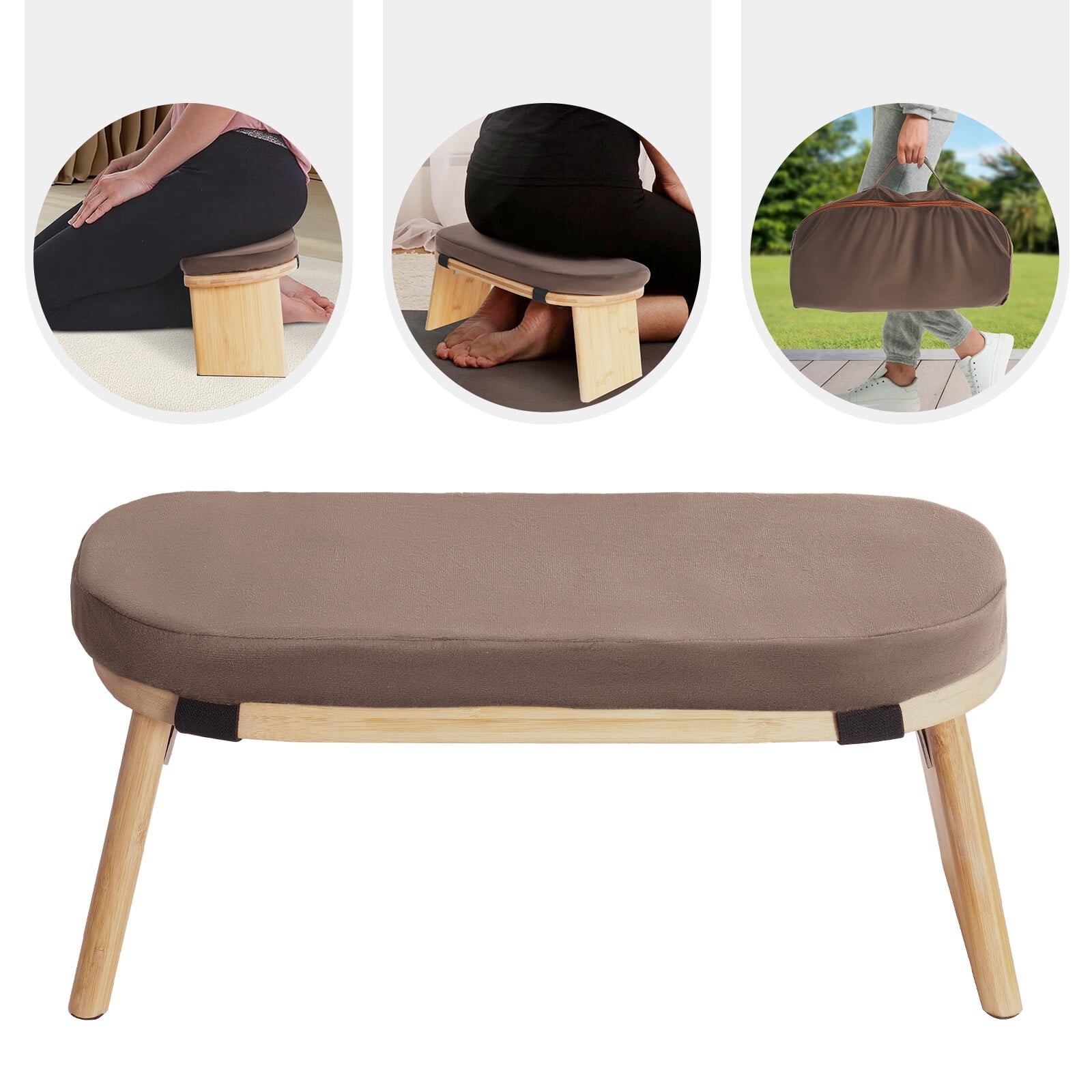Zaveur Bamboo Meditation Bench With Cushion – Foldable, Adjustable Kneeling Chair For Yoga & Prayer