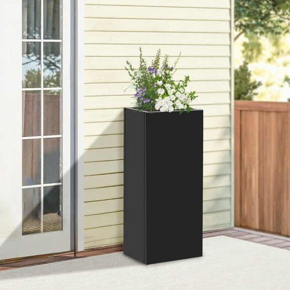 ToppiJoy Black Rectangular Planter with Removable Insert Shelf 12*12*30in, Cube Metal Planters Pot with Drainage Holes, Heavy Duty Steel Flower Pots for Patio, Yard, Garden