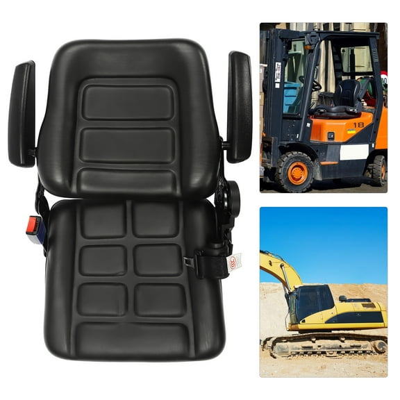 ToppiJoy Black Universal Forklift Seat, Tractor Seat with Adjustable Angle Back, Armrest and Safety Belt, Heavy Duty Vehicle Seat for Tractor Excavator, Forklift, Skid Loader