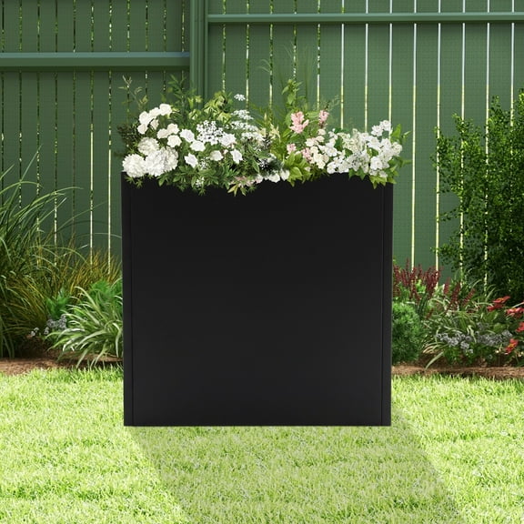 ToppiJoy Block Series Metal Planter Box - Tall Rectangular Heavy Duty Steel Outdoor Planter Removable Insert Shelf & Drainage Hole, 28*12*28in Modern Garden Box for Office, Patio, Balcony(Black)
