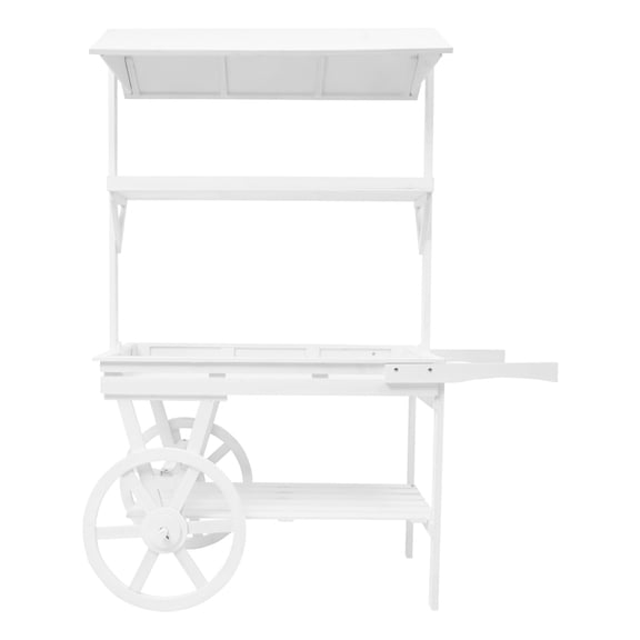 ToppiJoy Candy Cart Display Stand, Flower Cart Stand with Wheels, Market Wooden Rolling Table Carts for Display Flower Candy (White)